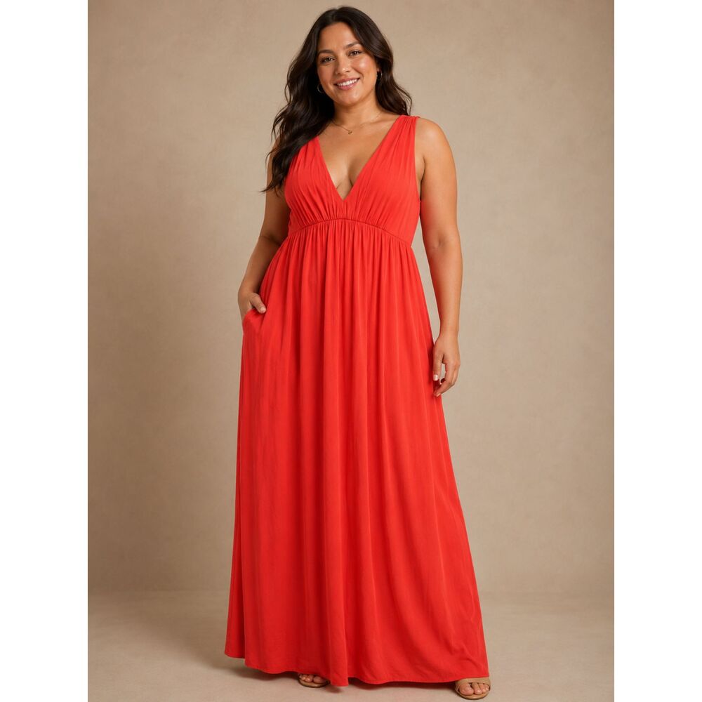 J.Crew Orange Empire Waist Jersey V-Neck Maxi Dress Beach Coastal Size XL NWT